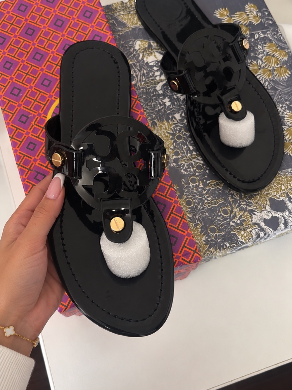 Tory Burch Black Glossy Sandals Size 7.5 Women